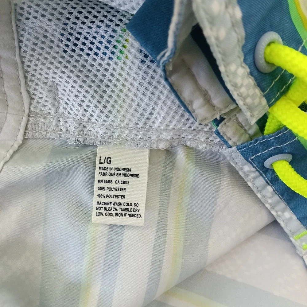 American Eagle Outfitters Blue Striped Board Shorts Mens Large Neon Drawstring
